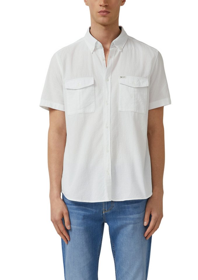 s.Oliver Kurzarmhemd mit dezenten Streifen, Button-down-Kragen, Baumwolle – Bild 2 von 4