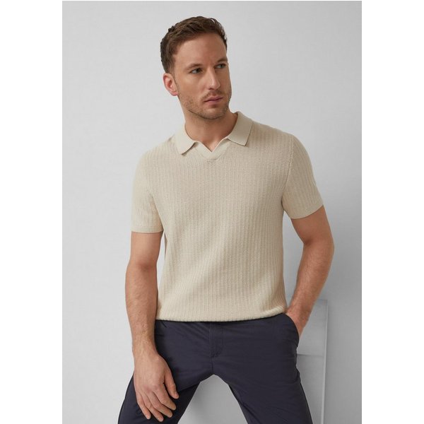 s.Oliver Kurzarmpullover Strickpullover Strukturiertes Strick-Polo mit Rippbündchen