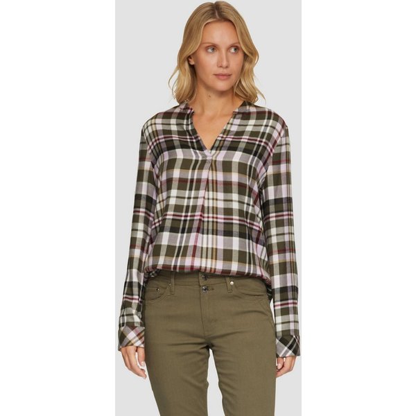 s.Oliver Langarmbluse Bluse Karierte Bluse aus Viskosemix und Krempel-Detail