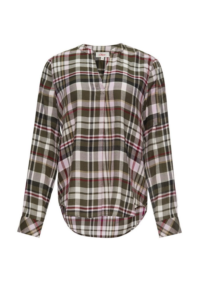 s.Oliver Langarmbluse Bluse Karierte Bluse aus Viskosemix und Krempel-Detail – Bild 2 von 5