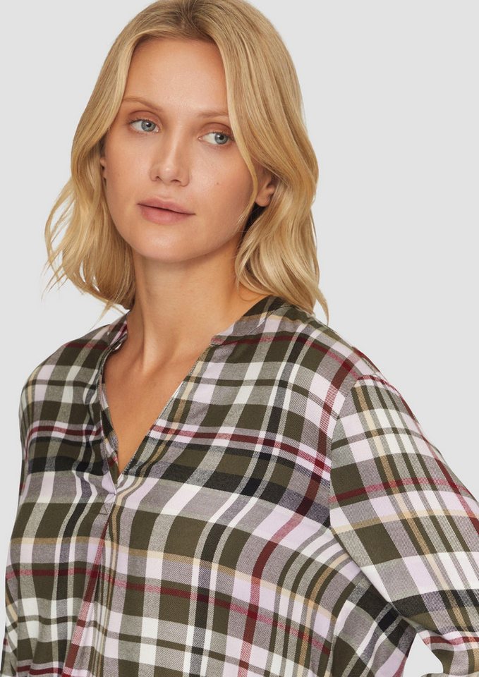 s.Oliver Langarmbluse Bluse Karierte Bluse aus Viskosemix und Krempel-Detail – Bild 4 von 5