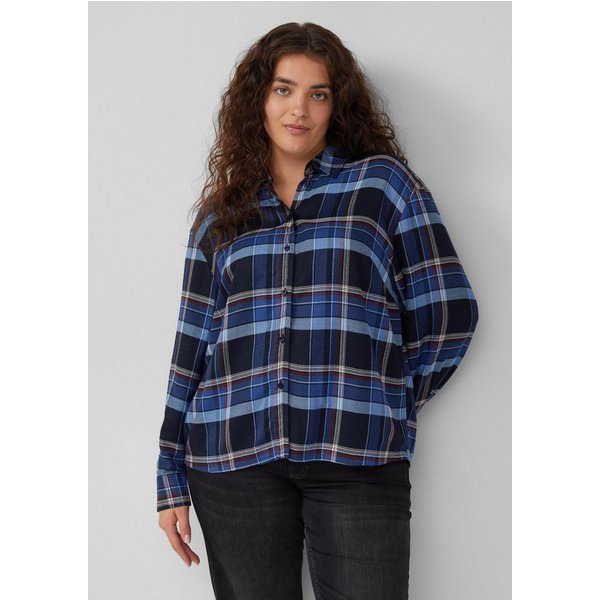 s.Oliver Langarmbluse Bluse Karierte Hemdbluse mit Raffung am Rücken
