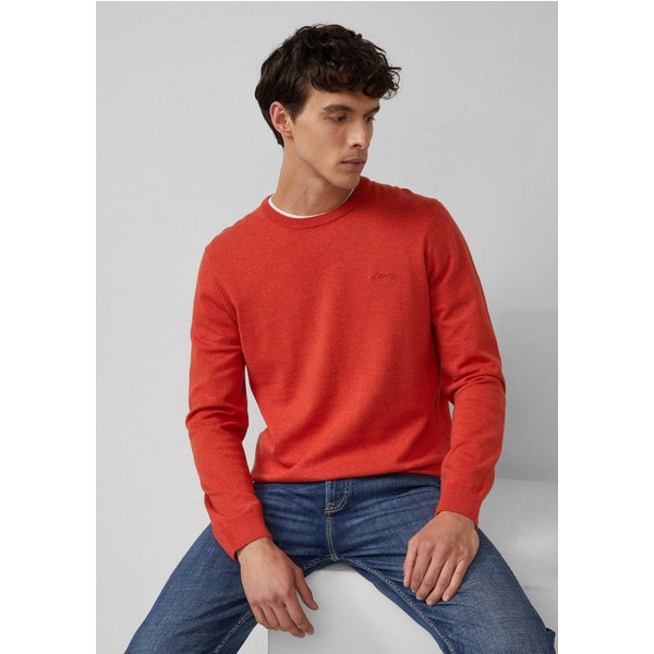 s.Oliver Longpullover Strickpullover Baumwollpullover mit Logo-Stickerei