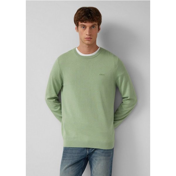 s.Oliver Longpullover Strickpullover Baumwollpullover mit Logo-Stickerei