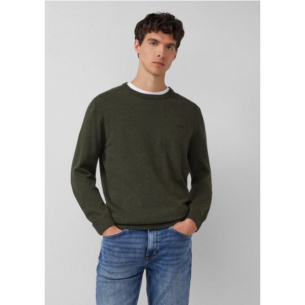s.Oliver Longpullover Strickpullover Baumwollpullover mit Logo-Stickerei