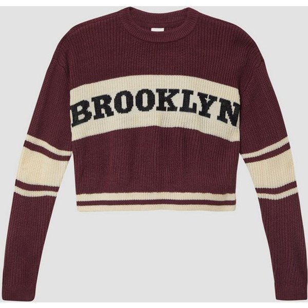 s.Oliver Longpullover Strickpullover Cropped Oversize-Pullover mit Schriftzug