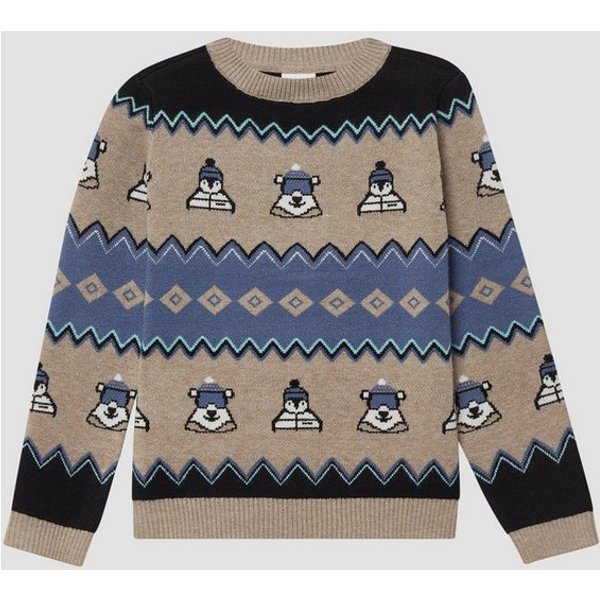 s.Oliver Longpullover Strickpullover Langarm-Jacquardpullover im Regular Fit mit Rundhalsausschnitt