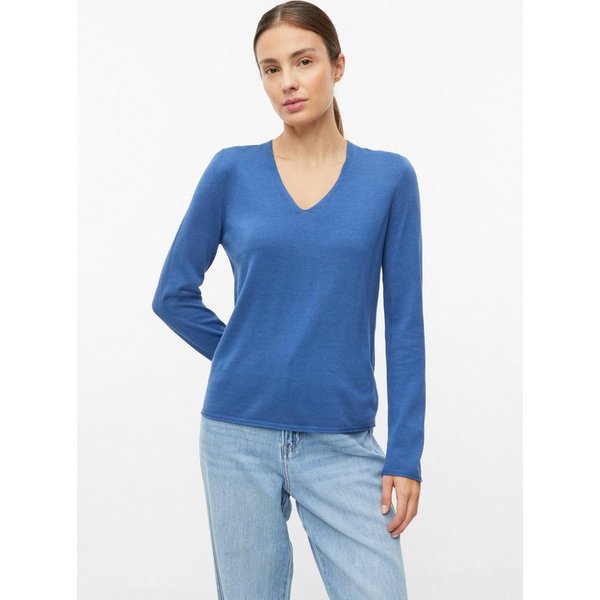 s.Oliver Longpullover Strickpullover Strickpullover mit V-Ausschnitt und Rollkanten