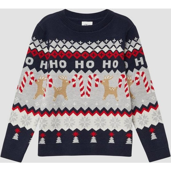 s.Oliver Longpullover Strickpullover Strickpullover mit weihnachtlichem Jacquard-Muster