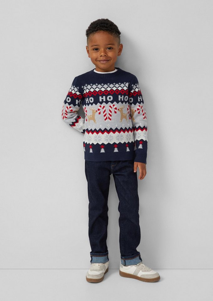 s.Oliver Longpullover Strickpullover Strickpullover mit weihnachtlichem Jacquard-Muster – Bild 3 von 4