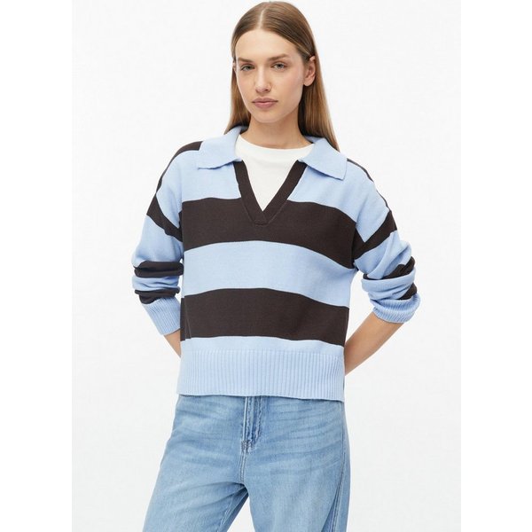 s.Oliver Longpullover Strickpullover Strick-Polo mit Streifen