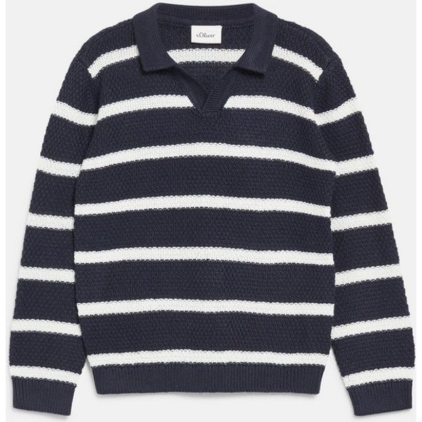 s.Oliver Longpullover Strickpullover Strickpolo mit Strukturmuster