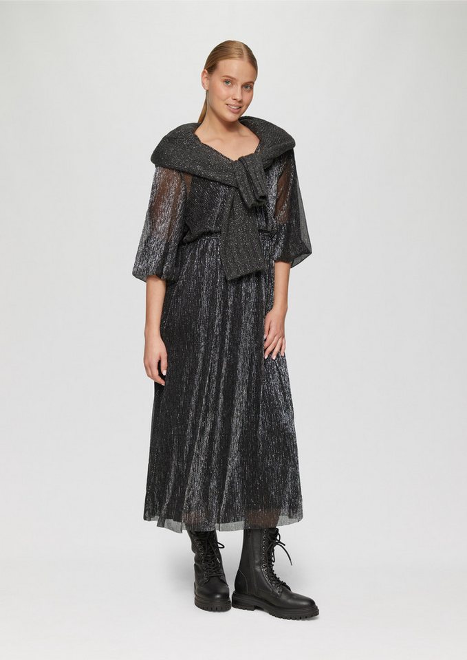 s.Oliver Midikleid Kleid Langes Meshkleid mit Glitzergarn und Smok-Detail – Bild 5 von 5