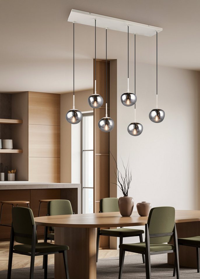 s.Oliver Pendelleuchte ANJELLA, Hängelampe beige exkl. E14, warm grey (beige) + smoke Glas, Leuchtmittel wechselbar, warmweiß - kaltweiß, mit mundgeblasenen Gla – Bild 2 von 5