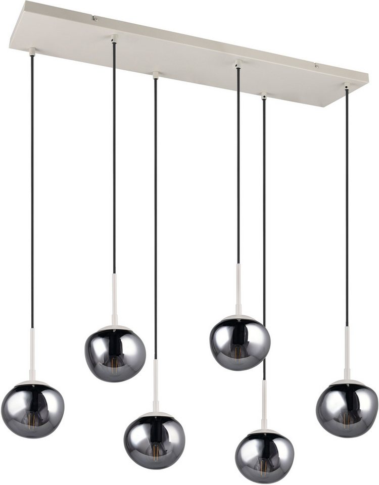 s.Oliver Pendelleuchte ANJELLA, Hängelampe beige exkl. E14, warm grey (beige) + smoke Glas, Leuchtmittel wechselbar, warmweiß - kaltweiß, mit mundgeblasenen Gla – Bild 4 von 5