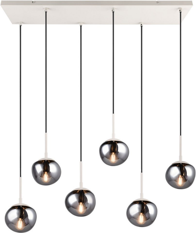 s.Oliver Pendelleuchte ANJELLA, Hängelampe beige exkl. E14, warm grey (beige) + smoke Glas, Leuchtmittel wechselbar, warmweiß - kaltweiß, mit mundgeblasenen Gla – Bild 5 von 5