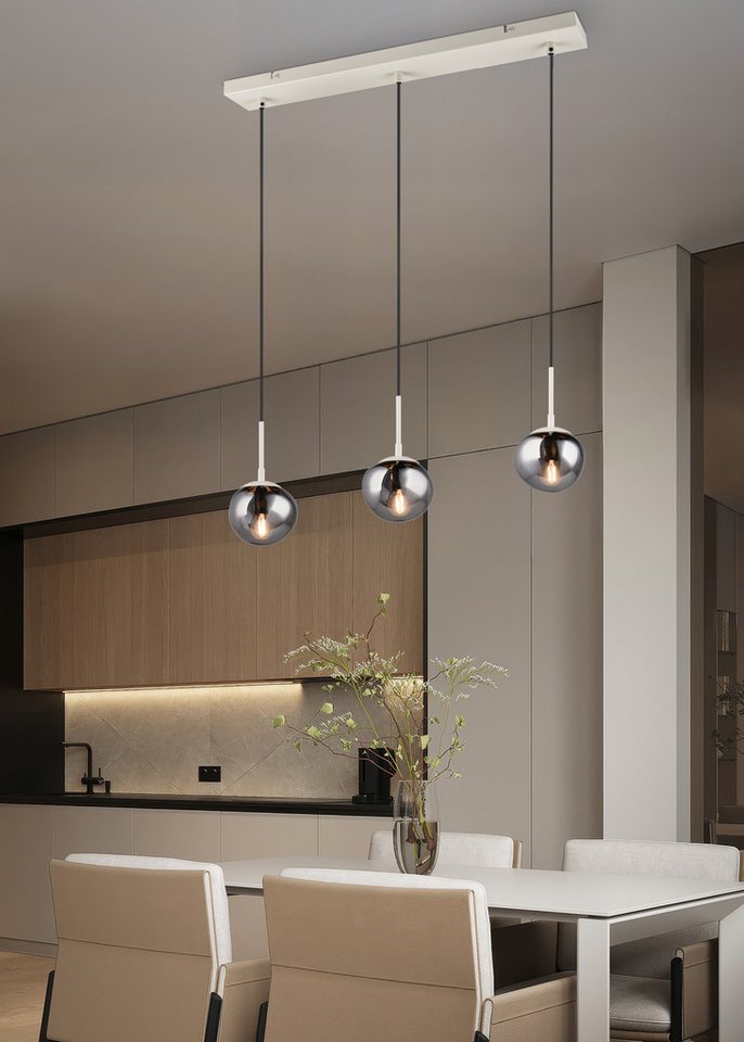 s.Oliver Pendelleuchte ANJELLA, Hängelampe beige exkl. E14, warm grey (beige) + smoke Glas, Leuchtmittel wechselbar, warmweiß - kaltweiß, mit mundgeblasenen Gla – Bild 2 von 5