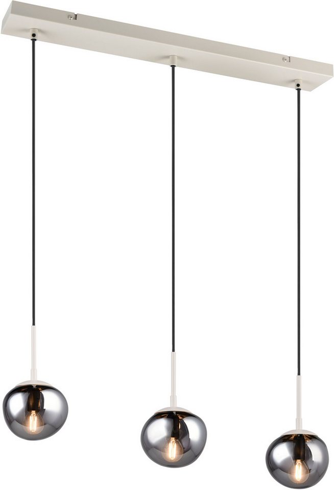 s.Oliver Pendelleuchte ANJELLA, Hängelampe beige exkl. E14, warm grey (beige) + smoke Glas, Leuchtmittel wechselbar, warmweiß - kaltweiß, mit mundgeblasenen Gla – Bild 4 von 5