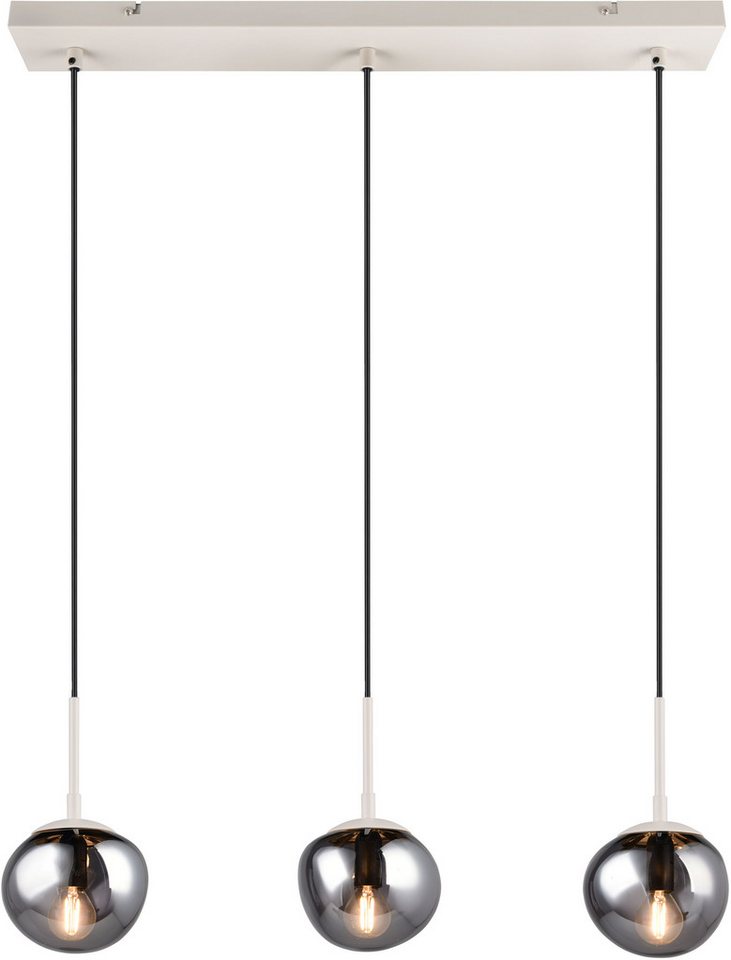s.Oliver Pendelleuchte ANJELLA, Hängelampe beige exkl. E14, warm grey (beige) + smoke Glas, Leuchtmittel wechselbar, warmweiß - kaltweiß, mit mundgeblasenen Gla – Bild 5 von 5