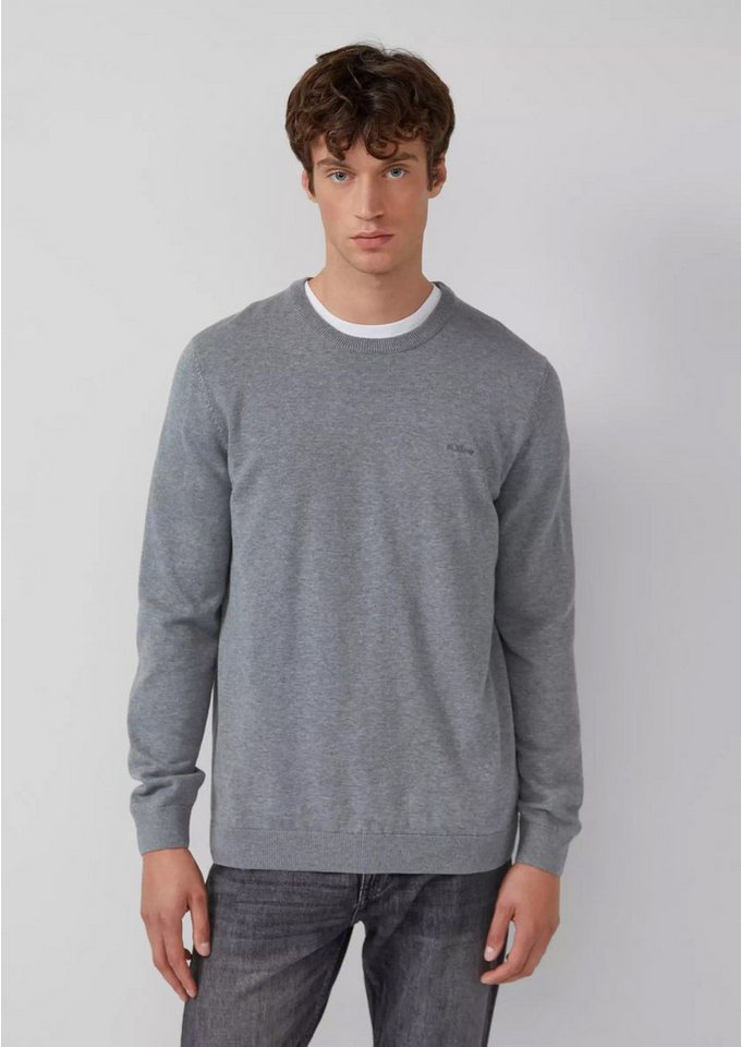 s.Oliver Rundhalspullover Pullover (1-tlg) Rundhals-Ausschnitt, langarm, Logo-Stickerei – Bild 3 von 4