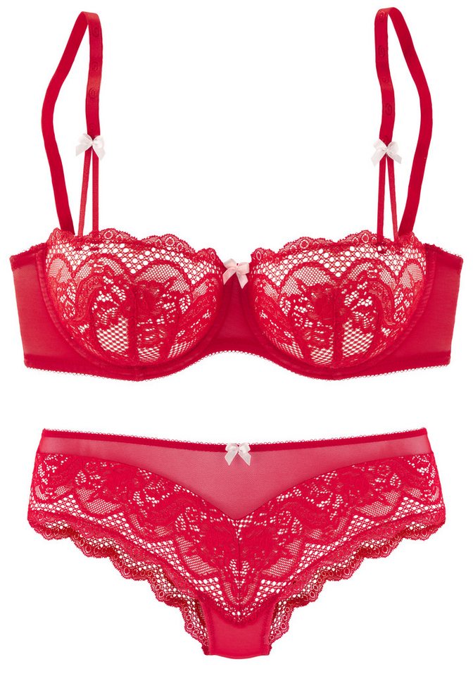 s.Oliver Set: Schalen-BH (Set, 2-tlg., mit Low Waist Panty) mit feiner, blumiger Spitze und zarten Zierschleifen, sexy Dessous – Bild 2 von 5