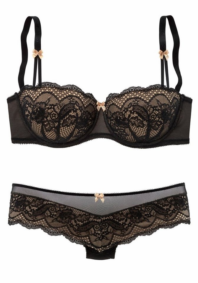 s.Oliver Set: Schalen-BH (Set, 2-tlg., mit Low Waist Panty) mit feiner, blumiger Spitze und zarten Zierschleifen, sexy Dessous – Bild 2 von 5
