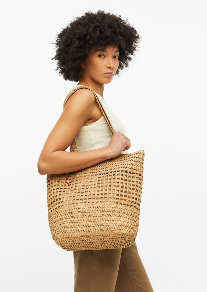s.Oliver Shopper Tasche, Raffia-Totebag mit Reißverschluss und Schmuck-Detail – Bild 4 von 5