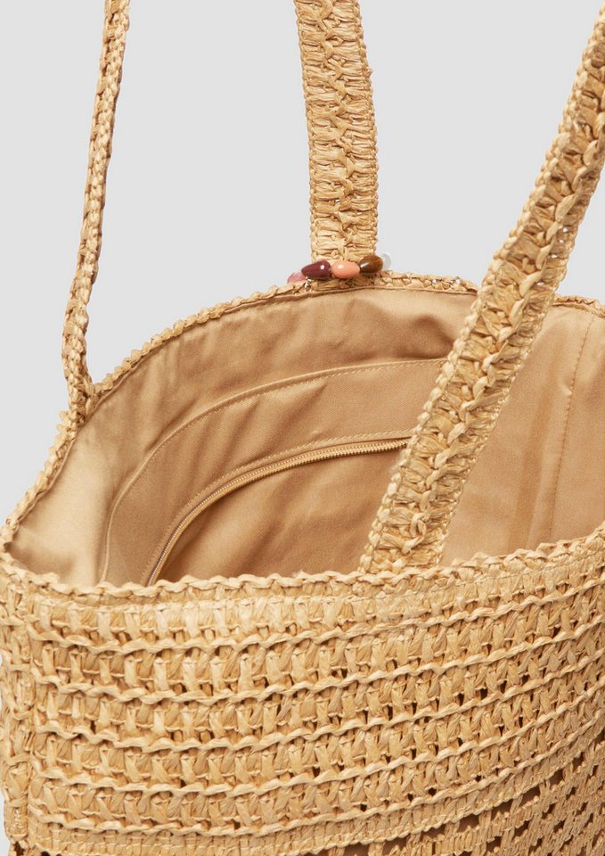 s.Oliver Shopper Tasche, Raffia-Totebag mit Reißverschluss und Schmuck-Detail – Bild 5 von 5