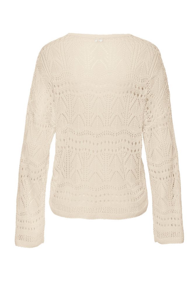 s.Oliver Strandpullover mit semi-transparentem Ajourmuster sommerlicher Strickpullover, V-Ausschnitt-Pullover, Boho, Festival – Bild 4 von 5