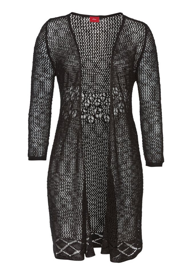s.Oliver Strickjacke in luftiger Häkeloptik mit langen Ärmeln, ohne Verschluss sommerlicher Cardigan, lange Ajourstrickjacke, Festival – Bild 2 von 5