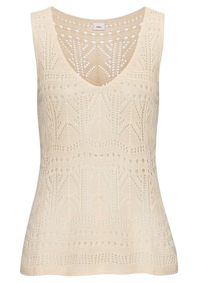 s.Oliver Stricktop mit semi-transparentem Ajourmuster Strandtop mit Lochmuster, transparentes Sommertop. Boho, Festival – Bild 2 von 5