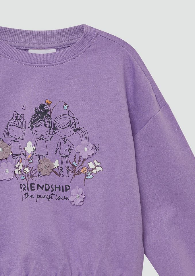 s.Oliver Sweatshirt Sweatshirt Oversized Sweatshirt mit Frontprint und Blüten-Applikation – Bild 4 von 4