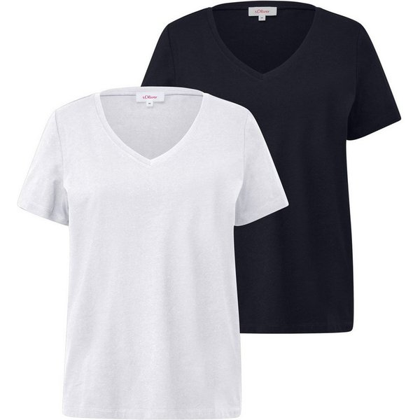 s.Oliver T-Shirt Basic V-Ausschnitt, kurze Ärmel, 2er Pack