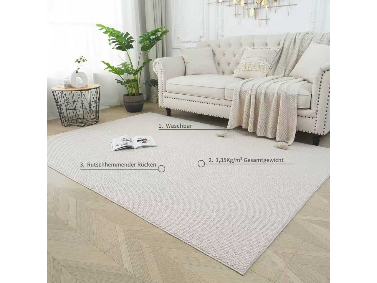 s.Oliver Teppich Lenni, rechteckig, Höhe: 10 mm, Uni-Farben, kurzflor, waschbar, Wohnzimmer, Schlafzimmer – Bild 5 von 5