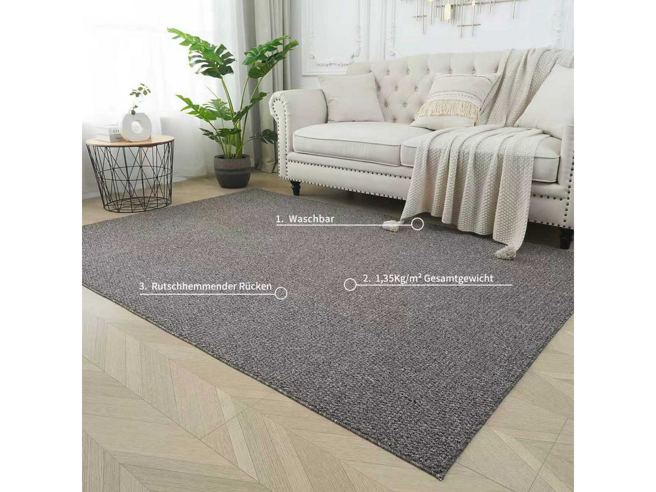 s.Oliver Teppich Lenni, rechteckig, Höhe: 10 mm, Uni-Farben, kurzflor, waschbar, Wohnzimmer, Schlafzimmer – Bild 3 von 5