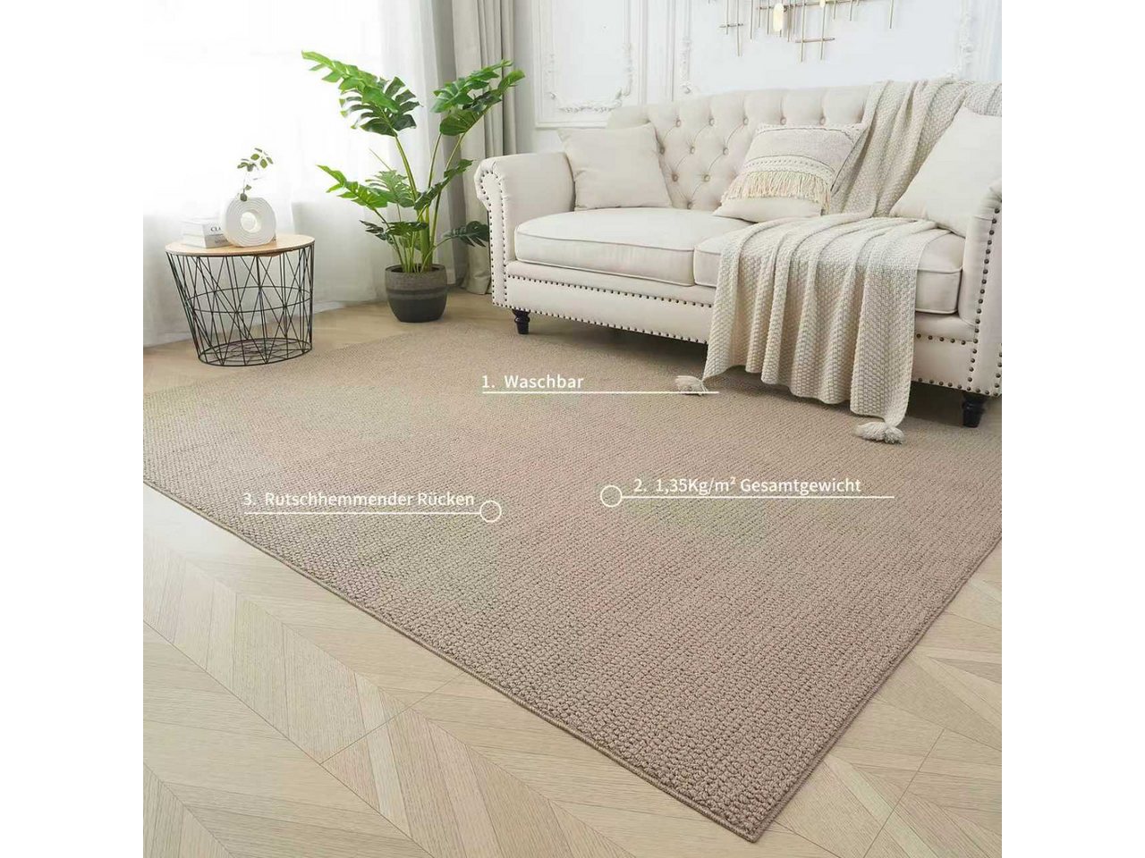 s.Oliver Teppich Lenni, rechteckig, Höhe: 10 mm, Uni-Farben, kurzflor, waschbar, Wohnzimmer, Schlafzimmer – Bild 3 von 5