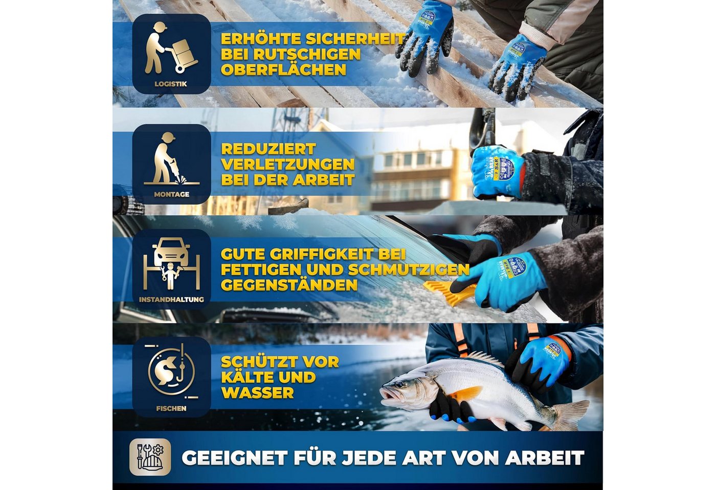 S&R Arbeitshandschuhe PROFI Wärme-Arbeitshandschuhe, 3/4 Anti-Rutsch Wasserdicht (Set, 4-St., 2 Paar L / 9) gefütterte wasserdichte Thermo-Schutzhandschuhe, Lat – Bild 3 von 5