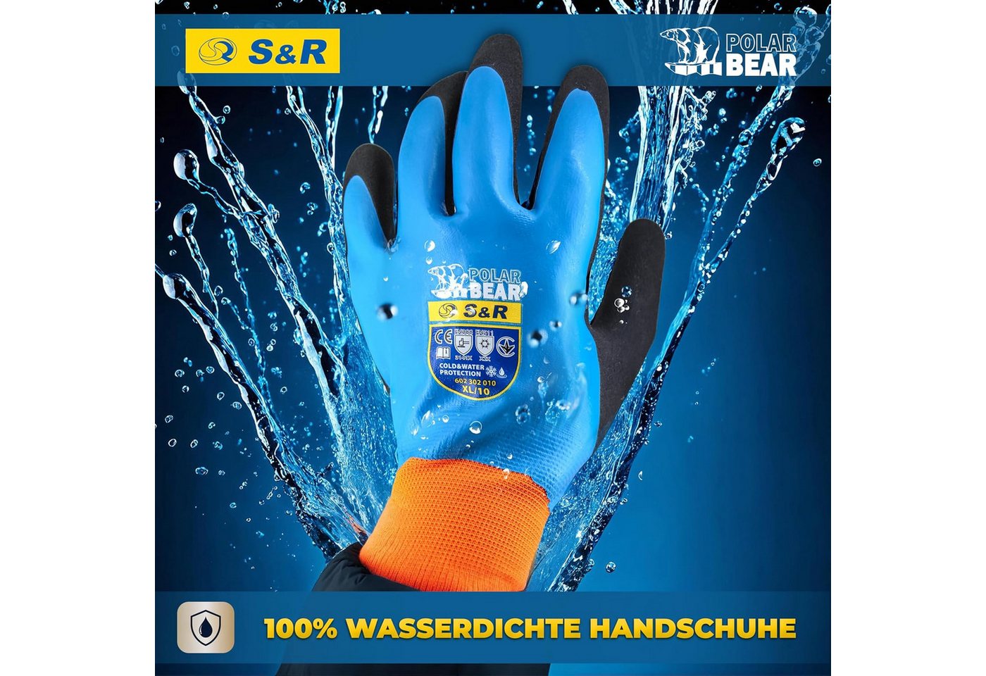S&R Arbeitshandschuhe PROFI Wärme-Arbeitshandschuhe, 3/4 Anti-Rutsch Wasserdicht (Set, 4-St., 2 Paar L / 9) gefütterte wasserdichte Thermo-Schutzhandschuhe, Lat – Bild 4 von 5