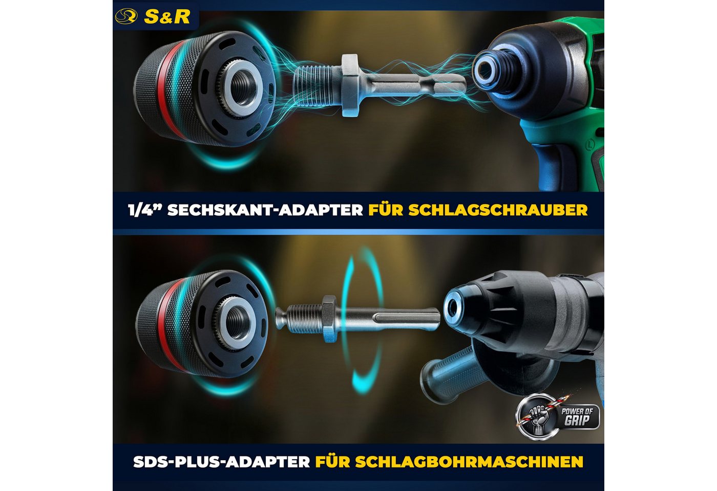 S&R Bohrfutteradapter Schnellspannbohrfutter 2mm - 13mm 1/2-20 UNF mit Adapter SDS-plus, Schnellwechsel-Bohrfutter mit Gewinde – Bild 4 von 5