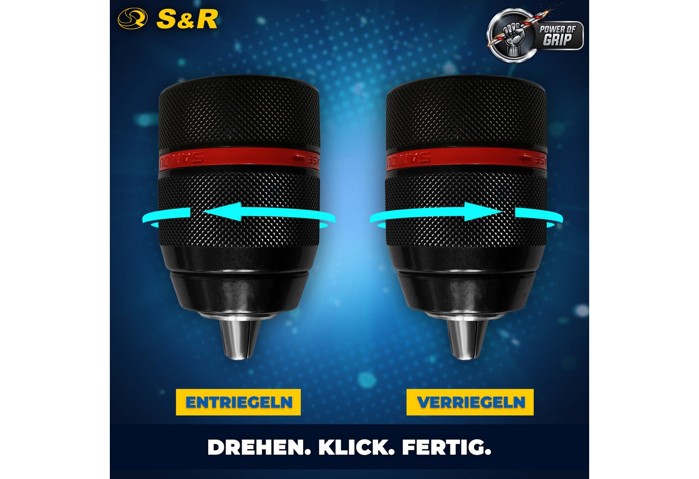 S&R Bohrfutteradapter Schnellspannbohrfutter 2mm - 13mm 1/2-20 UNF mit Adapter SDS-plus, Schnellwechsel-Bohrfutter mit Gewinde – Bild 5 von 5