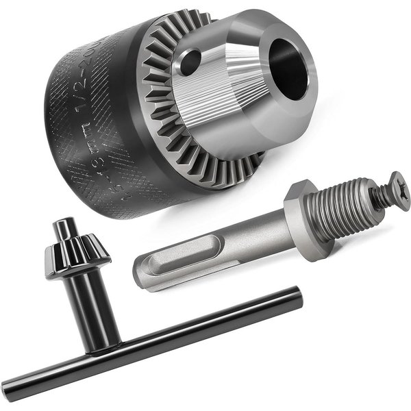 S&R Bohrfutteradapter Zahnkranzbohrfutter 1,5-13 mm, 1/2-20UNF, mit SDS-plus Adapter, hochwertiges Vollmetall Bohrfutter für Bohrhämmer