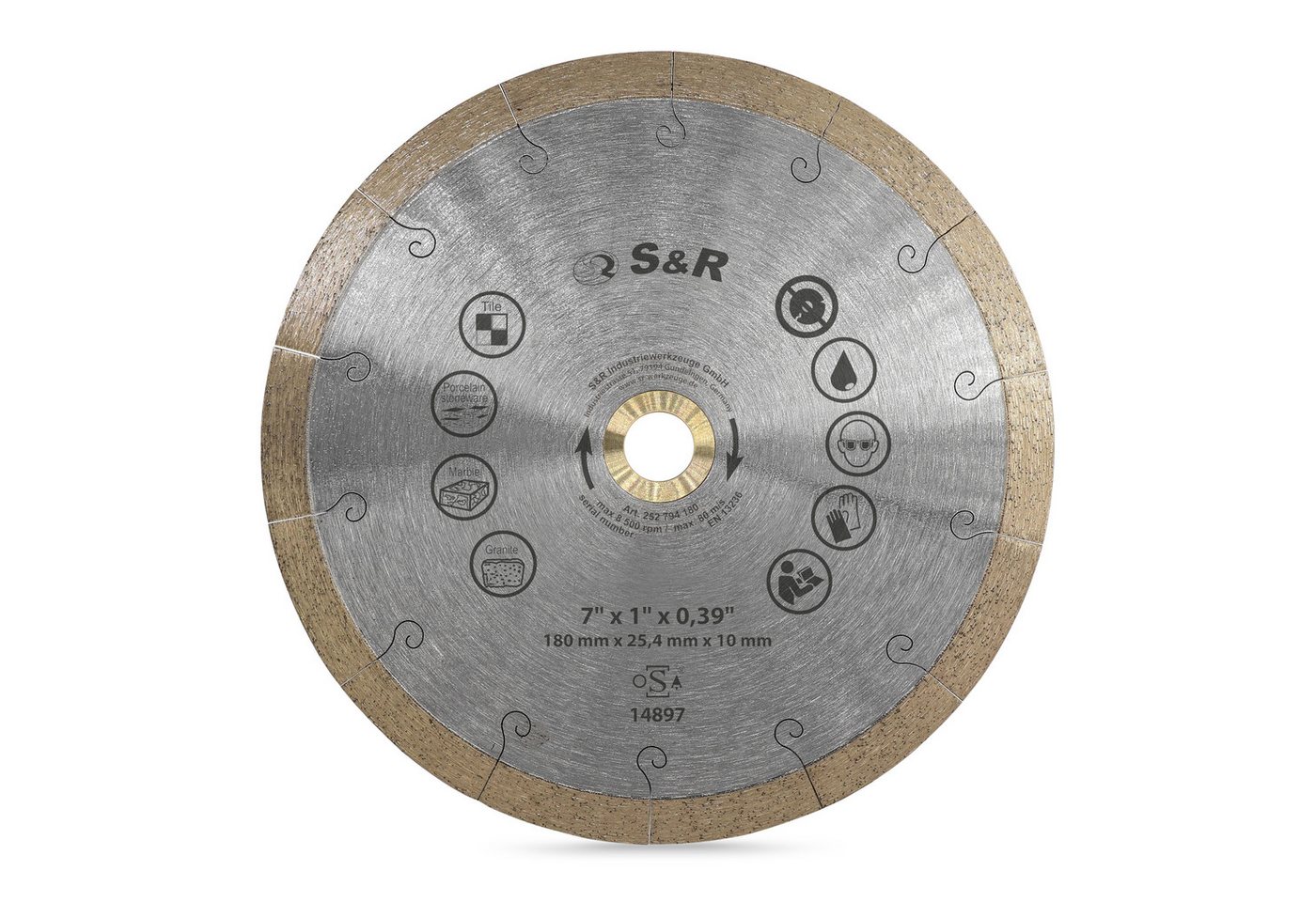 S&R Diamanttrennscheibe 180 x 25,4 x 10 mm, extra dünn, Trennscheibe für sauberes Trennen von, Ø 180 mm, Fliesen, Porzellan, Keramik, Feinsteinzeug, Granit, Mar – Bild 2 von 5