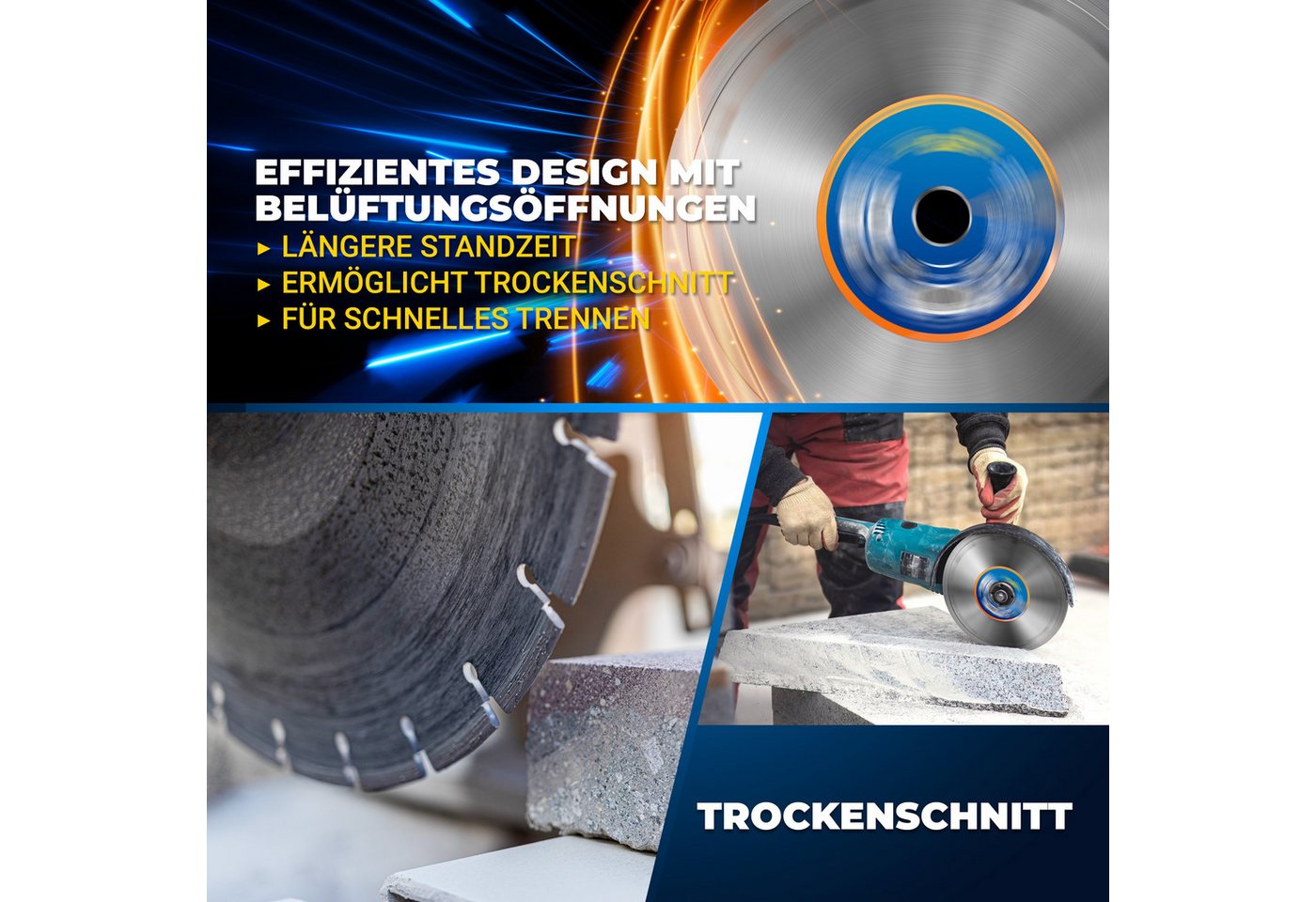 S&R Diamanttrennscheibe Professional, Diamant-Trennscheibe zum Trennen von Baumaterialien, Ø 230 mm, (Packung, Einzeln), Beton, Naturstein, Stein, Ziegel, Mauer – Bild 3 von 5