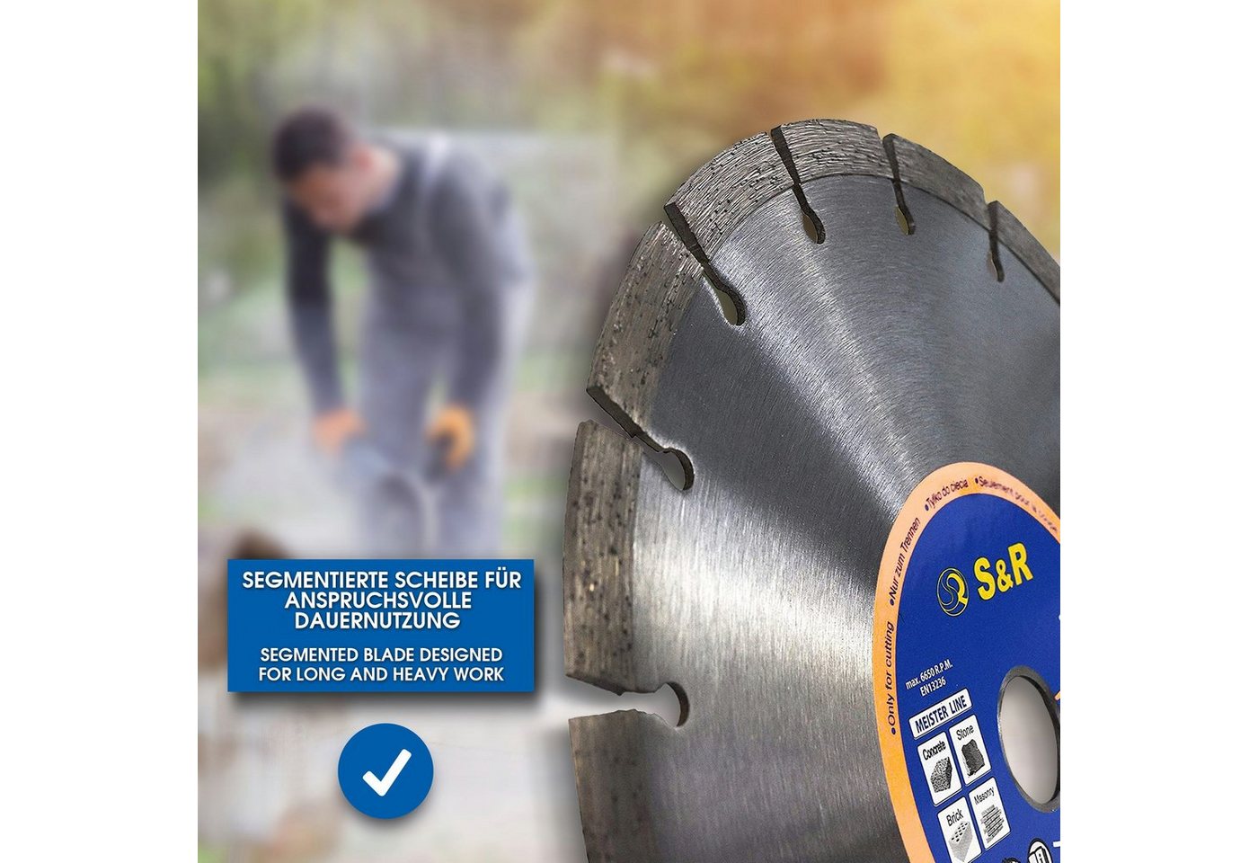 S&R Diamanttrennscheibe Professional, Diamant-Trennscheibe zum Trennen von Baumaterialien, Ø 230 mm, Beton, Naturstein, Stein, Ziegel, Mauerwerk, hohe Standzeit – Bild 5 von 5
