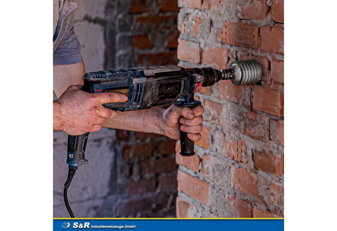 S&R Hohlbohrkrone Ø 82mm, Hammerschlagfest, für Bohrhämmer, Lochsäge, Steckdosenbohrer, Set, 3-tlg., + SDS plus Adapter 110mm und Zentrierbohrer 8x110mm, für Ma – Bild 5 von 5