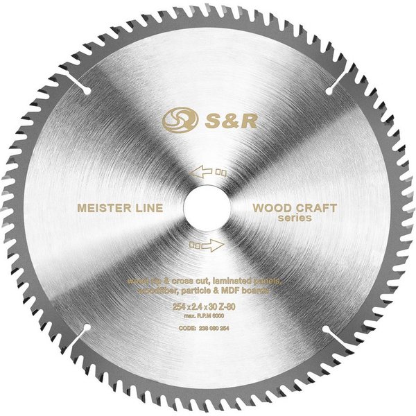 S&R Kreissägeblatt 254 x 30 x 2,4 mm, 80 T, Wood Craft Performance Line (Einzelsägeblatt, inkl Reduzierringen auf 25,4 mm), schnelles und sauberes Sägen von Hol