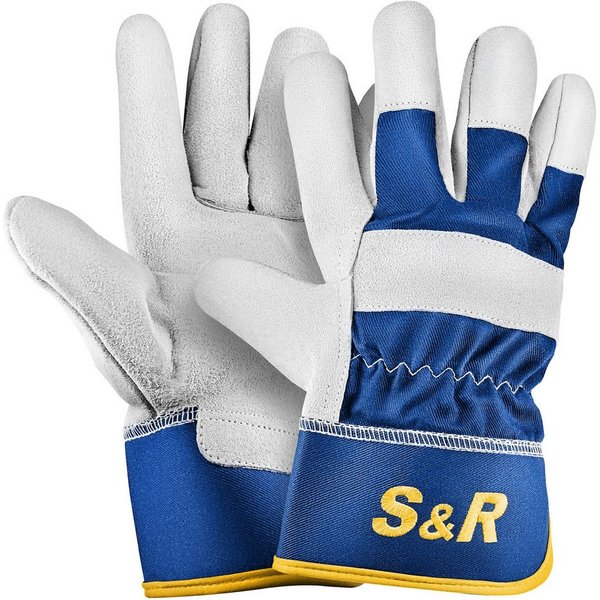 S&R Leder-Arbeitshandschuhe 4 Paar, Größe XXL/11, Bau- und Gartenhandschuhe flexibles Echtleder (Set, 8-St., 4 Paar XXL / 11) Schutz-Handschuh für Metall- und F