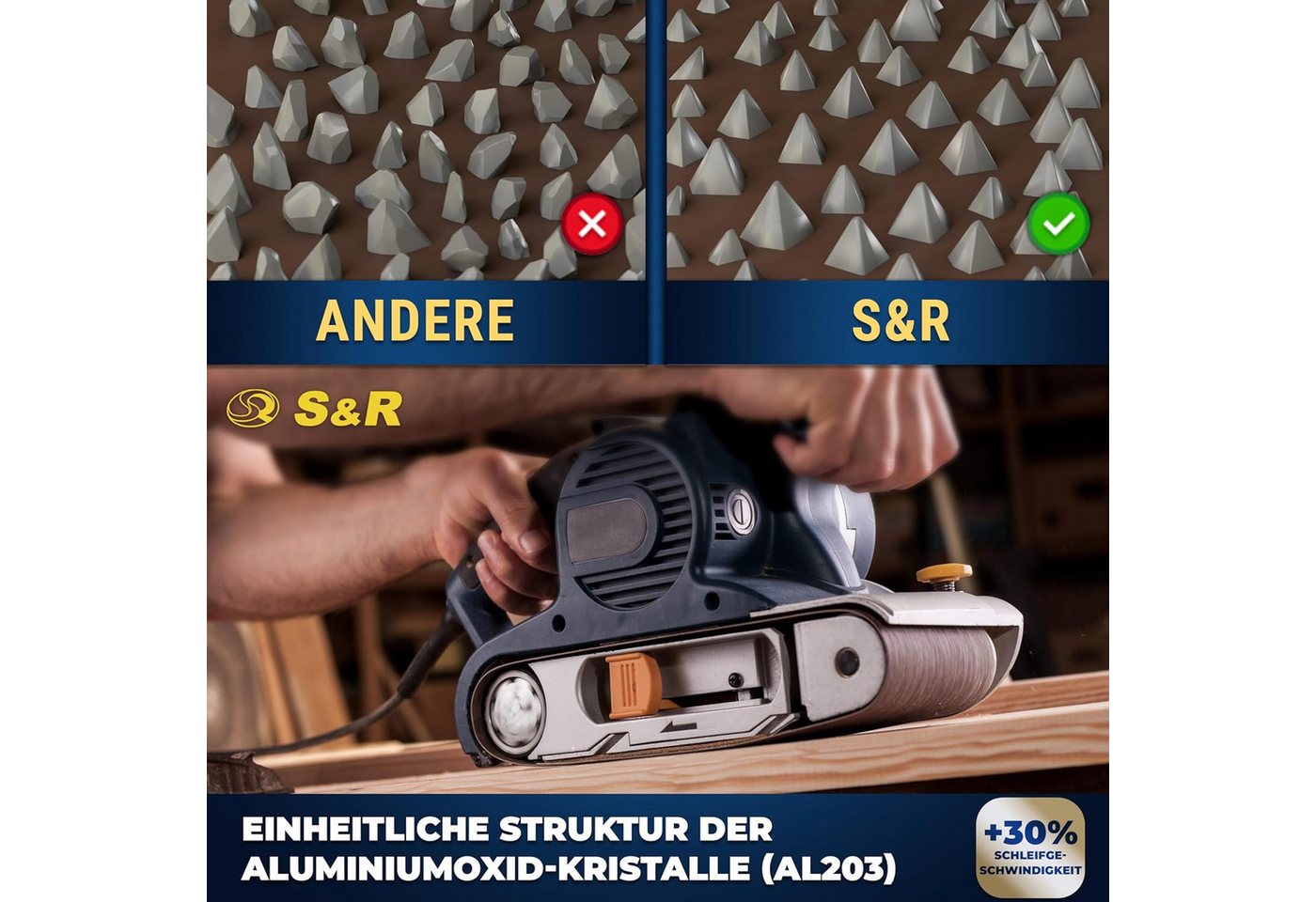 S&R Schleifpapier Schleifband-Set, 75 x 533 mm, für Bandschleifer, Schleifgurte, (Set, 18 St., je 3x P60, P80, P120, P150, P240, P400), reißfestes Gewebe-Schlei – Bild 4 von 5