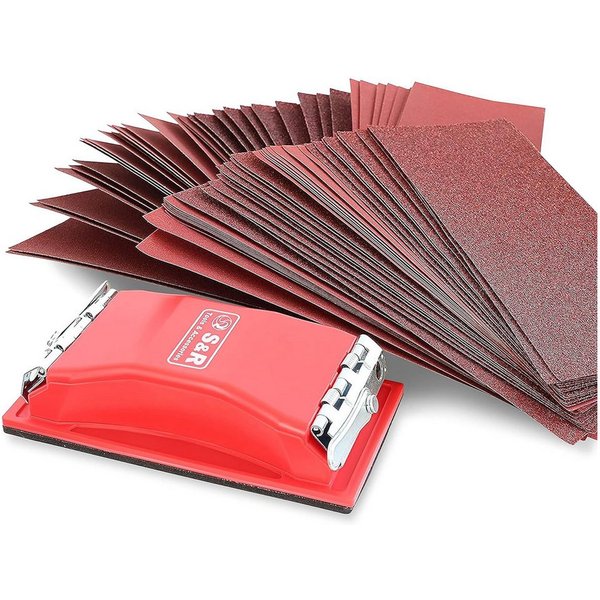 S&R Schleifpapier Set mit Handschleifer 165 x 85 mm und Schleifblätter mit 93 x 230mm, (Set, 81 St., 1x Handschleifer + 80 Stk Schleifblätter, je 10 x Körnung P