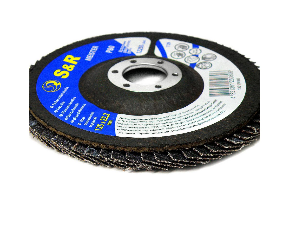 S&R Schleifscheibe Fächerschleifscheiben für Winkelschleifer Körnung 80, 125 x 22,2 mm, (Set, 5 St., 5-teilig), Lamellen- Schruppscheiben, zum Schleifen von Hol – Bild 4 von 5
